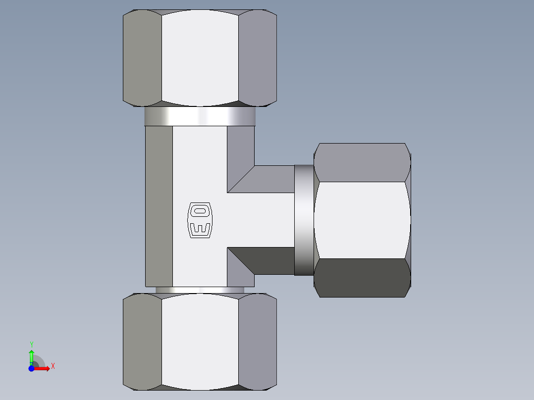 卡套式工业通用硬管接头EO_Swivel_nut_run_tee_EL12SCF前视图