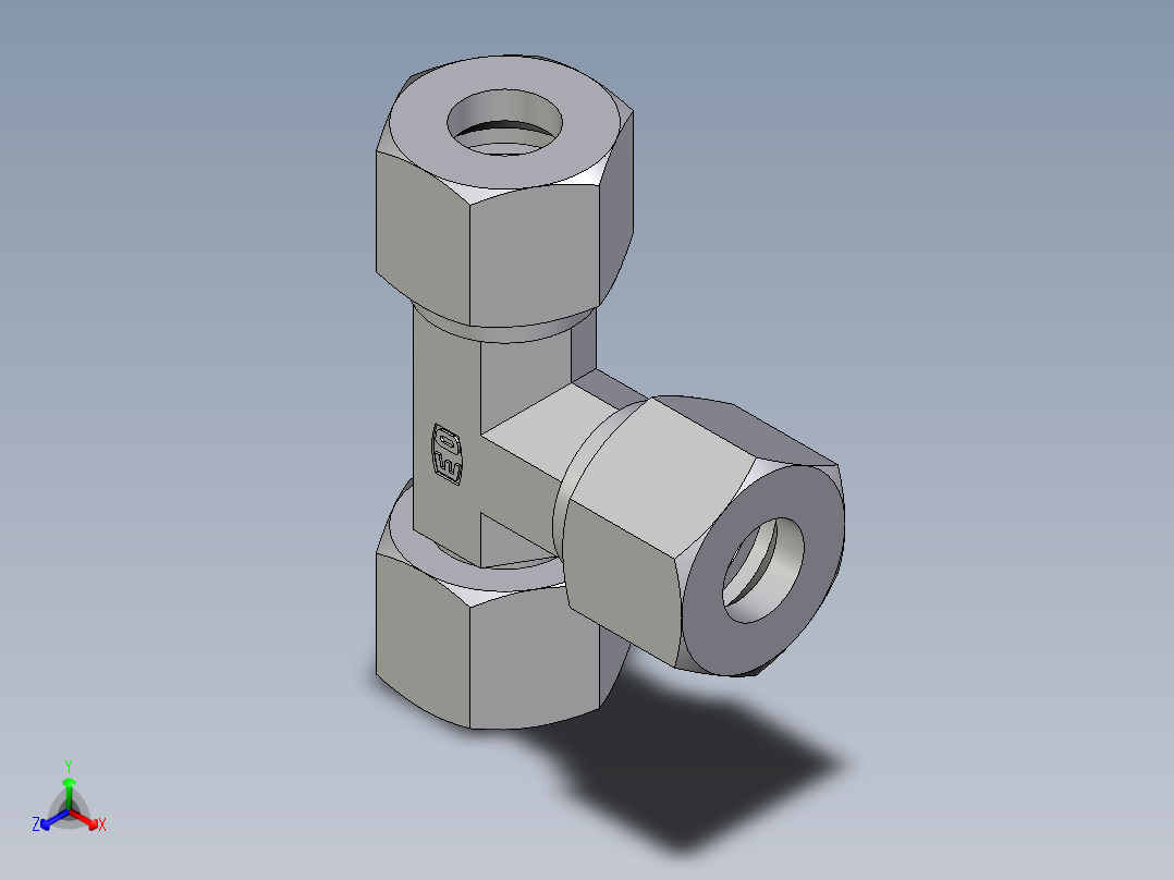卡套式工业通用硬管接头EO_Swivel_nut_run_tee_EL12SCF正等轴测图