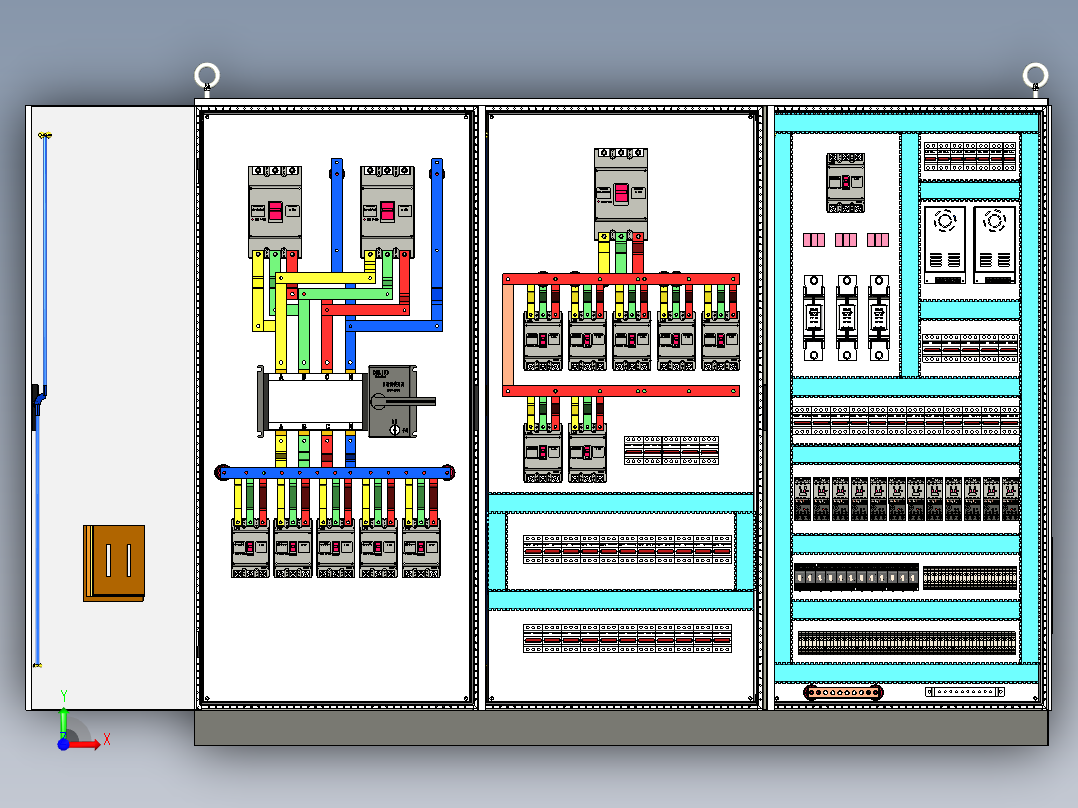 三柜组装双电源630A正装消防风机控制柜 55387前视图