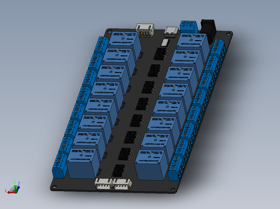 XL9535 i2C 16ch 继电器模块”主视图