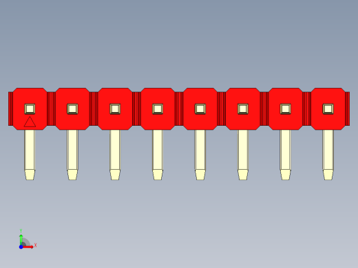 彩色公排针 100mil 2.54mm 系列-DS1022_red_1x08p_100mil_TypeD_rev1.0前视缩略图