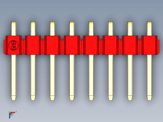 彩色公排针 100mil 2.54mm 系列-DS1022_red_1x08p_100mil_TypeD_rev1.0俯视缩略图