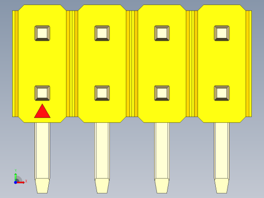 彩色公排针 100mil 2.54mm 系列-DS1022_yellow_2x04p_100mil_TypeD_rev1.0前视缩略图