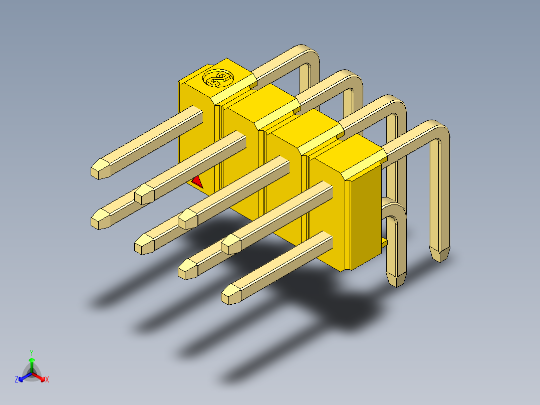 彩色公排针 100mil 2.54mm 系列-DS1022_yellow_2x04p_100mil_TypeD_rev1.0正等轴测图