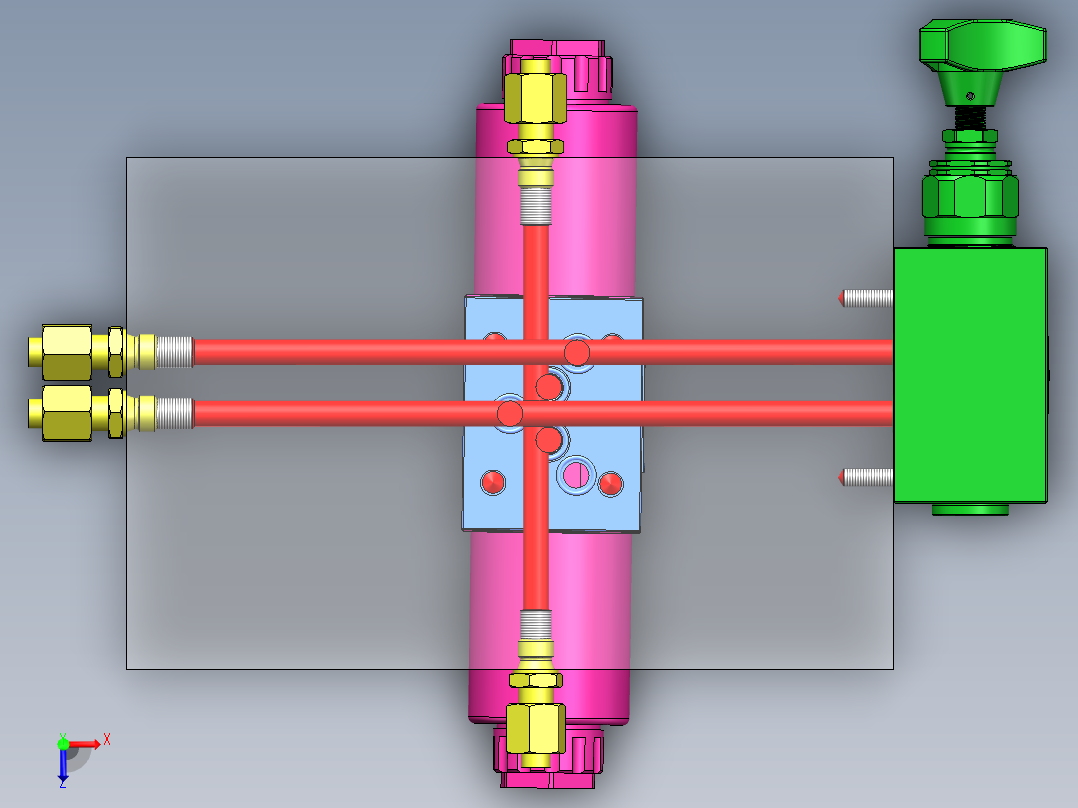 液压阀块模型俯视图
