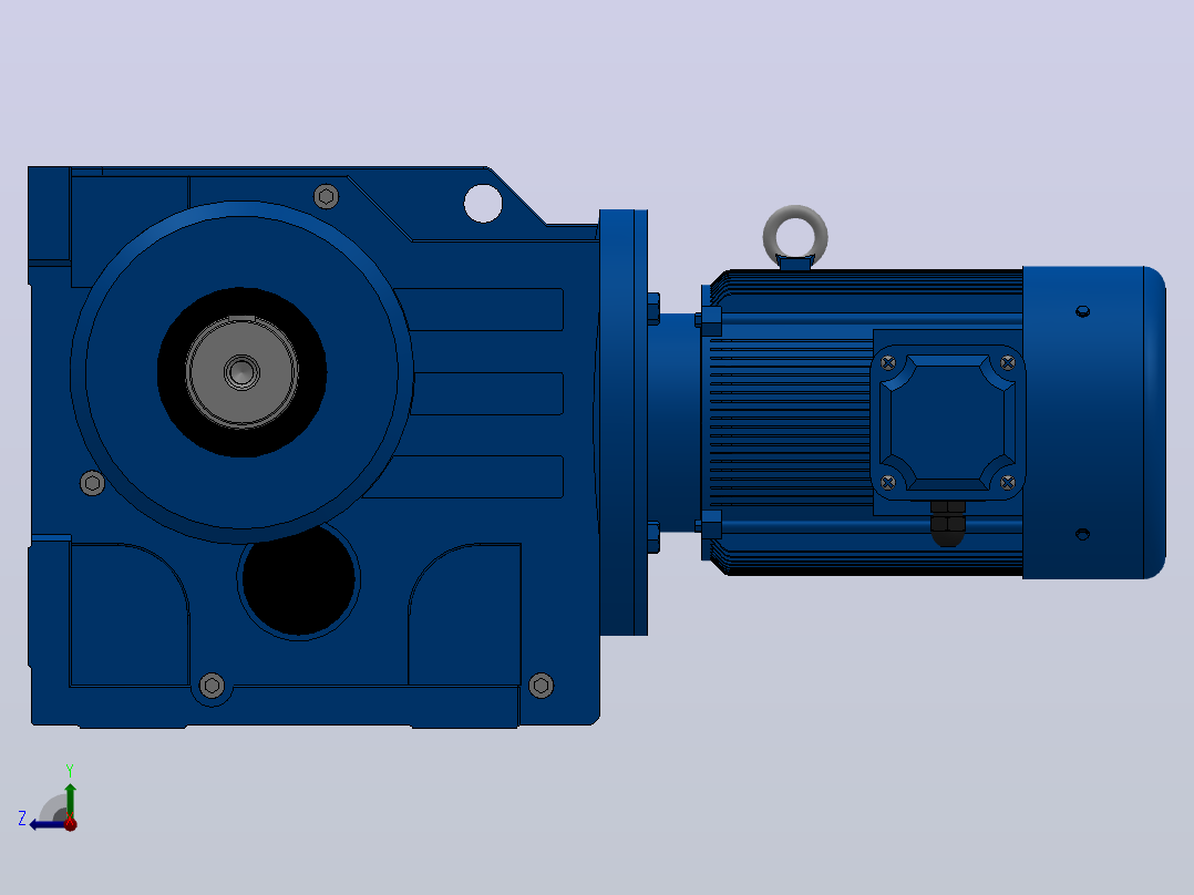 K127底脚轴伸式安装螺旋锥齿轮减速机K127-YV15-4P-89.43-M1-0°-A右视图