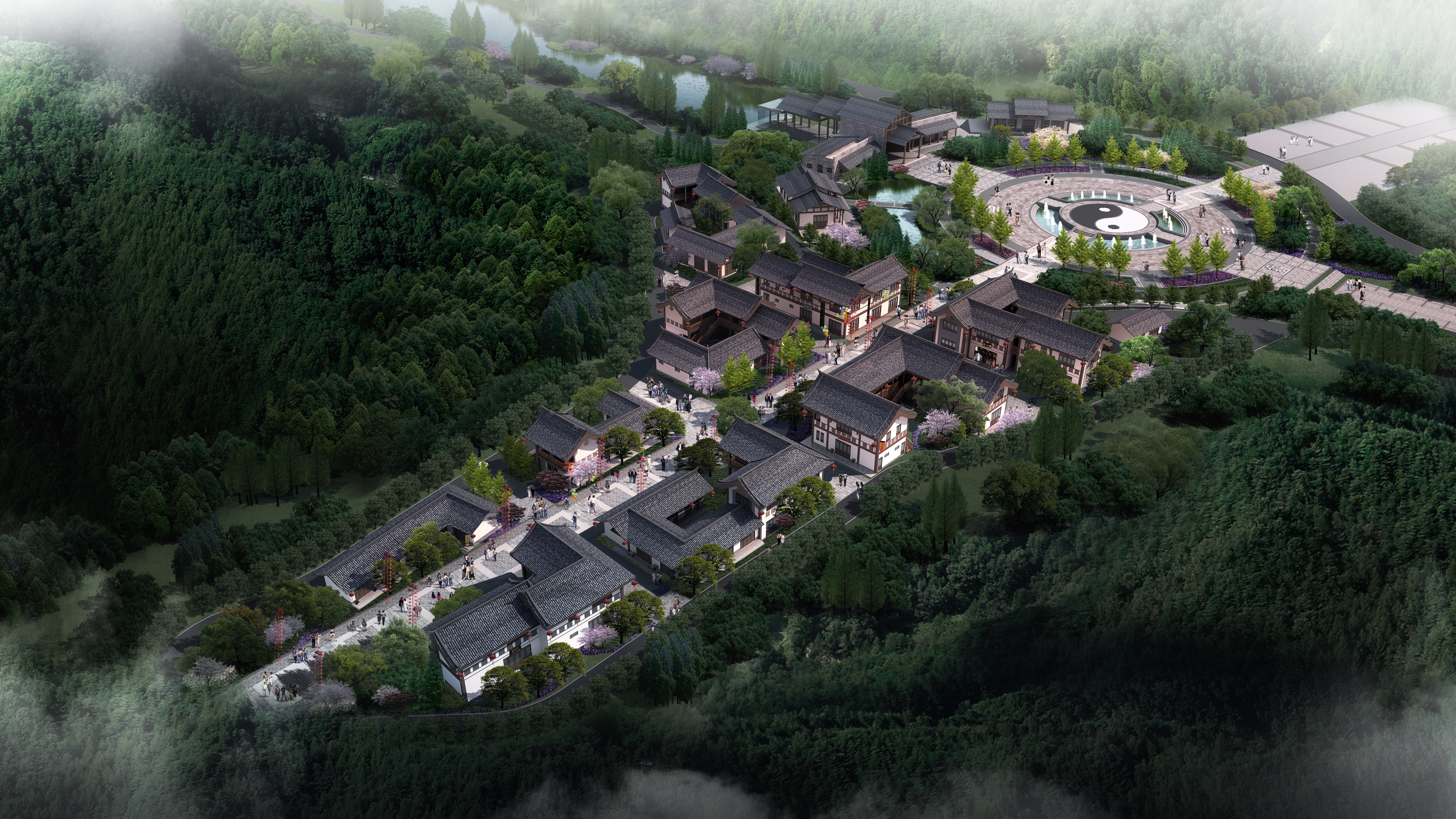 S007中式仿古商业步行街规划建筑设计cad施工图+效果图