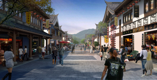 S007中式仿古商业步行街规划建筑设计cad施工图+效果图缩略图