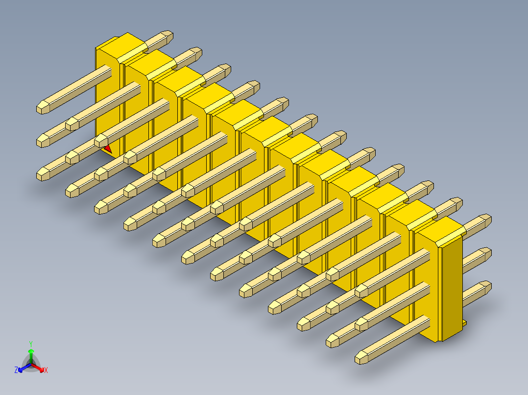 彩色公头100mil（2.54mm）系列-DS1021_yellow_3x12p_100mil_Type1_rev1.0正等轴测图