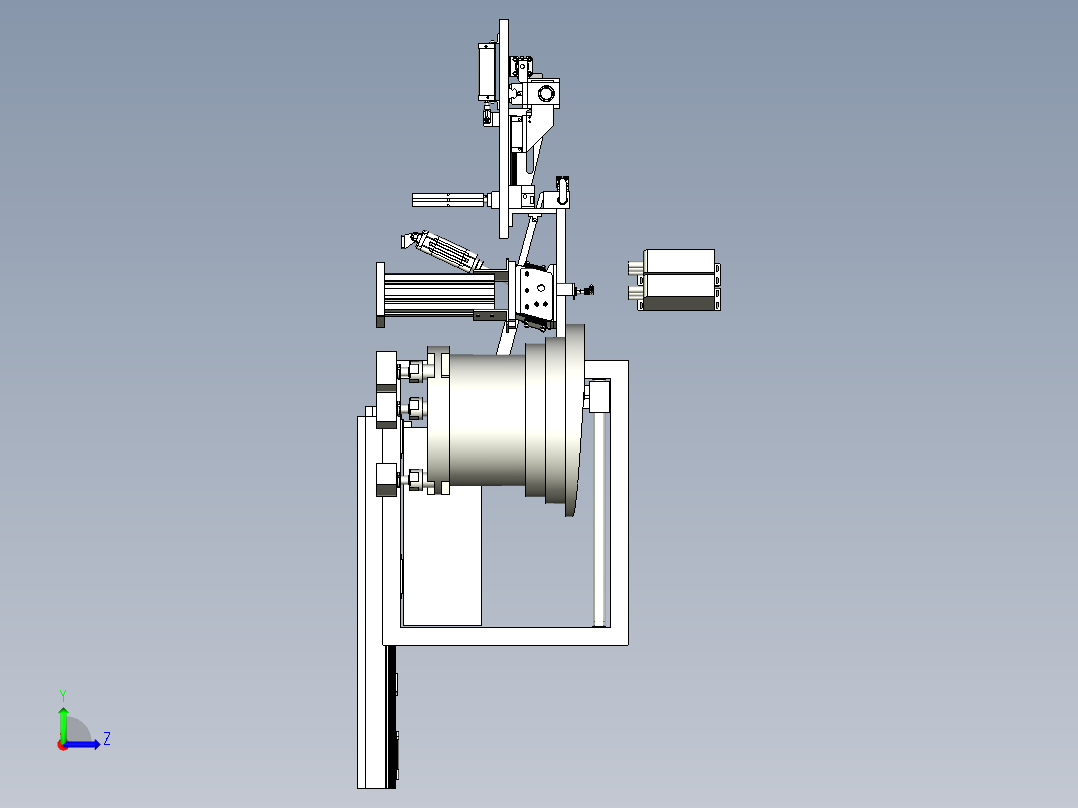 一个圆管的扫码、垫圈安装、检测、封堵安装、装箱的非标设备的方案左视图