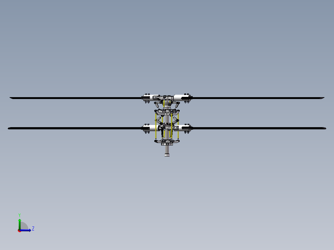 直升机倾斜双旋翼机翼3d图纸共轴双旋翼直升机倾斜盘SW三维3D模型左视图