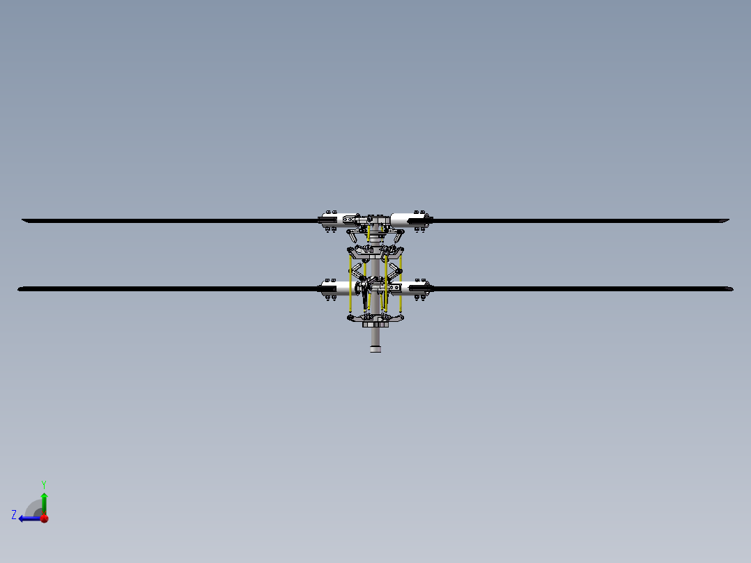 直升机倾斜双旋翼机翼3d图纸共轴双旋翼直升机倾斜盘SW三维3D模型右视图