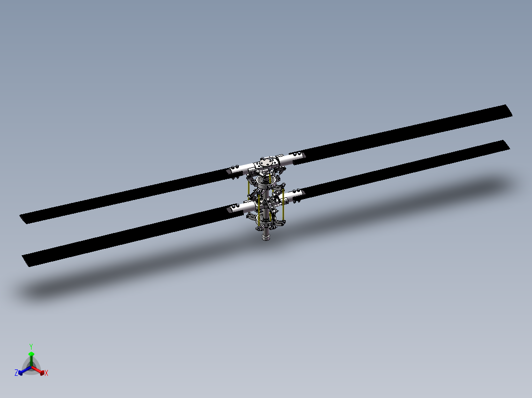 直升机倾斜双旋翼机翼3d图纸共轴双旋翼直升机倾斜盘SW三维3D模型正等轴测图