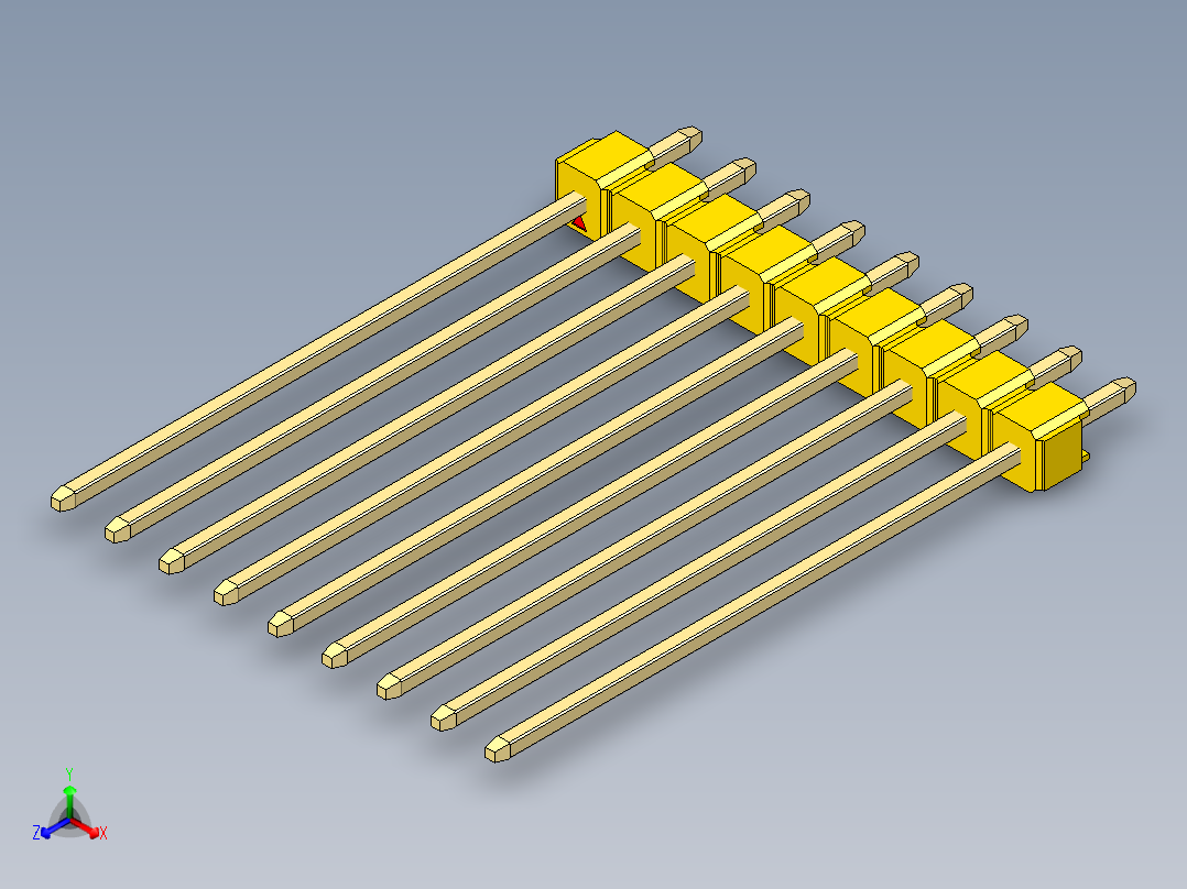 彩色公头100mil（2.54mm）系列-DS1021_yellow_1x09p_100mil_Type43_rev1.0主视图