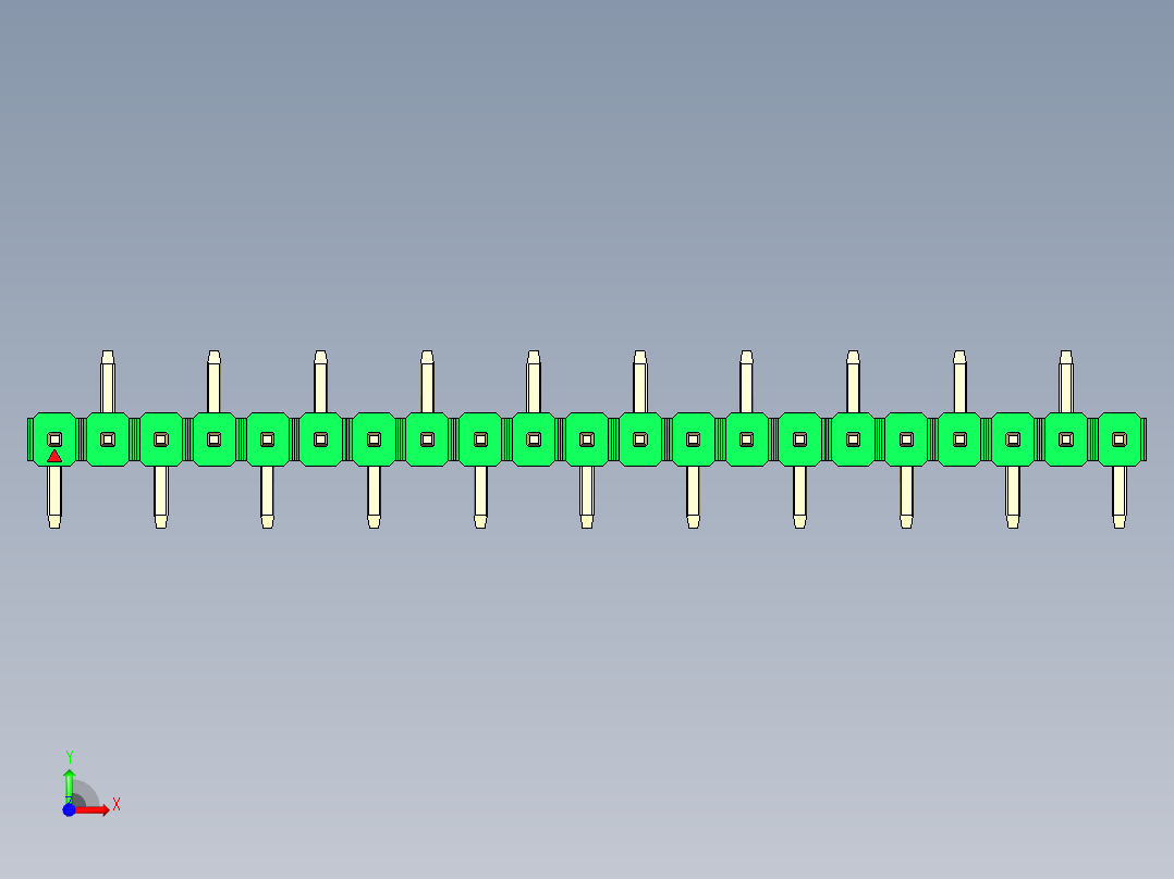 彩色公排针 100mil 2.54mm 系列-DS1022_green_21p_100mil_Type_SMT_R2_rev1.0前视图