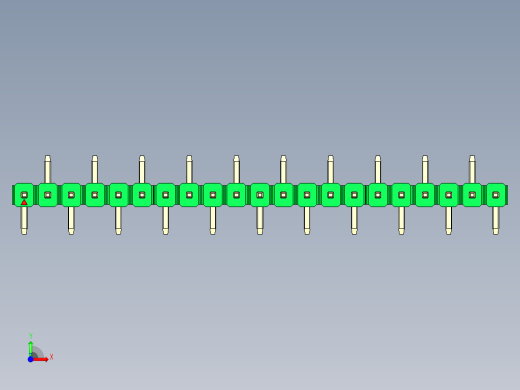 彩色公排针 100mil 2.54mm 系列-DS1022_green_21p_100mil_Type_SMT_R2_rev1.0前视缩略图