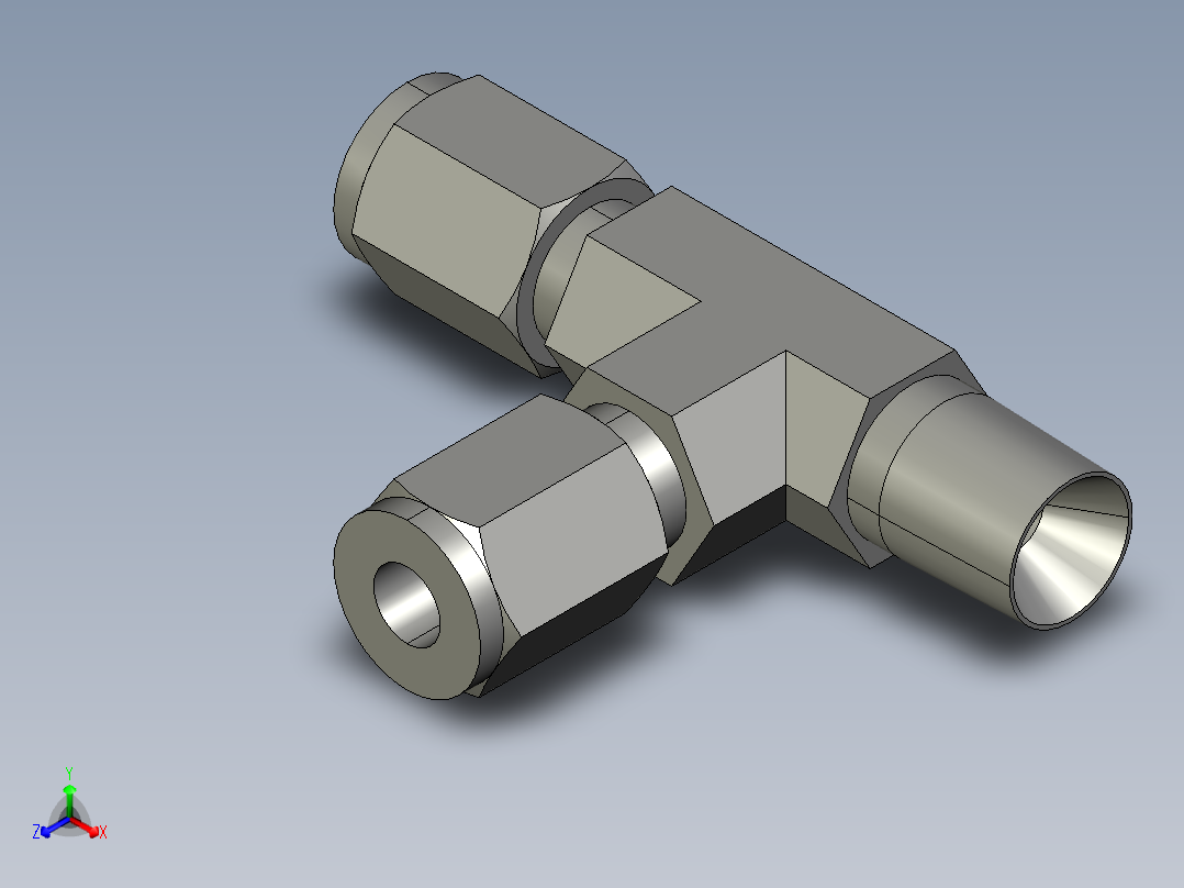 卡套式工业通用硬管接头4-4-4_rbu-s正等轴测图