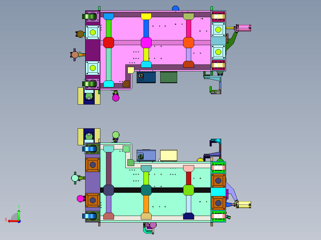 焊接前纵梁总成的夹具后视图