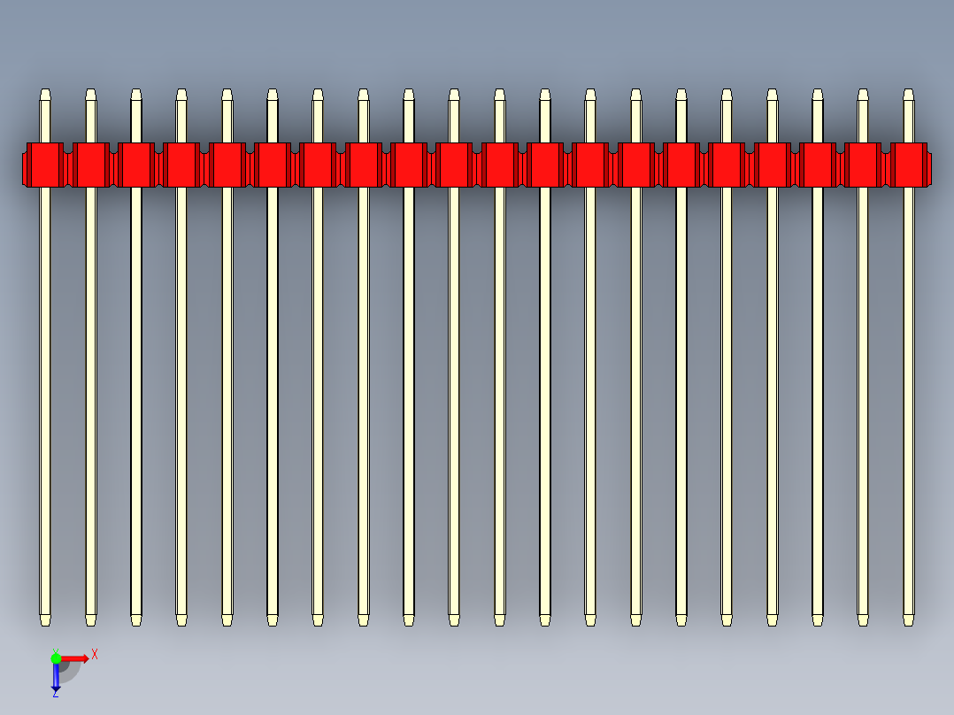 彩色公头100mil（2.54mm）系列-DS1021_red_1x20p_100mil_Type43_rev1.0俯视图