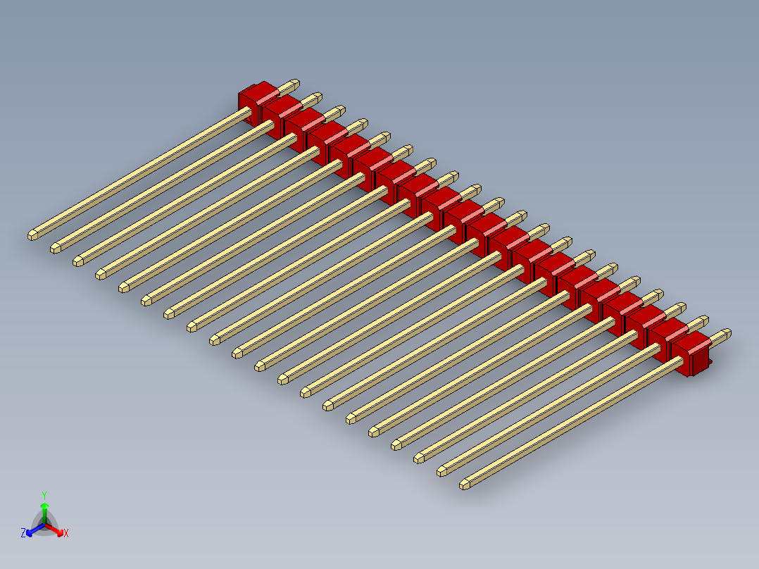 彩色公头100mil（2.54mm）系列-DS1021_red_1x20p_100mil_Type43_rev1.0正等轴测图