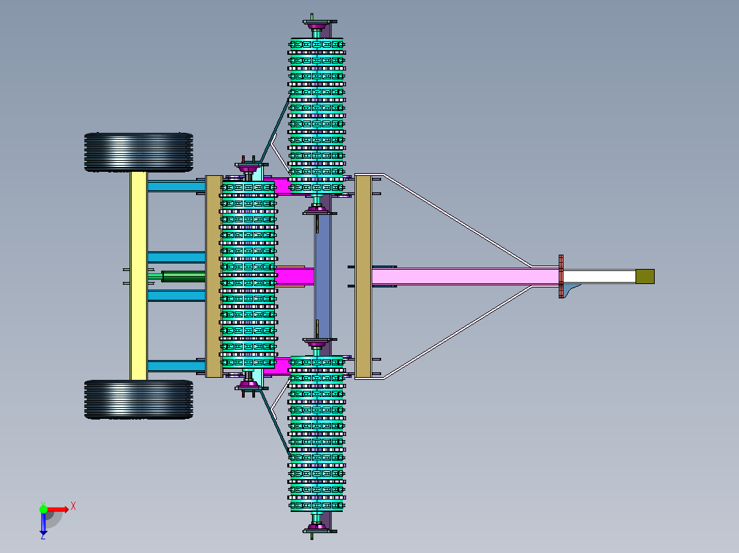 动力牵引滚筒耕地机俯视图