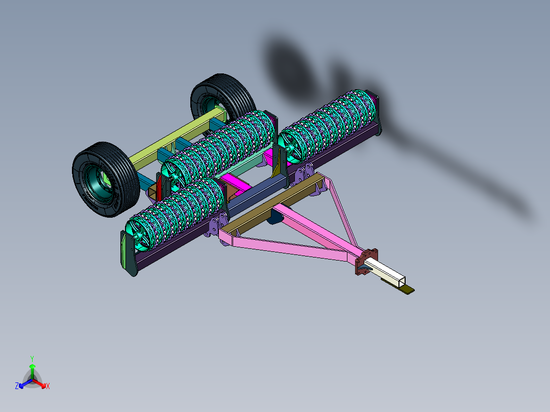 动力牵引滚筒耕地机正等轴测图