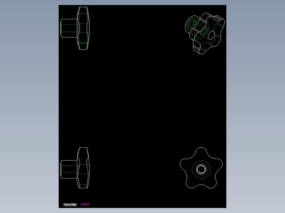 星型把手VC.254-2D多系列多零件图纸模型
