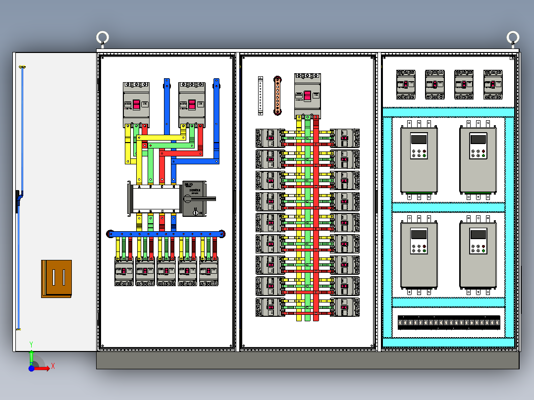 三柜组装双电源630A竖装软启动控制柜 55875前视图