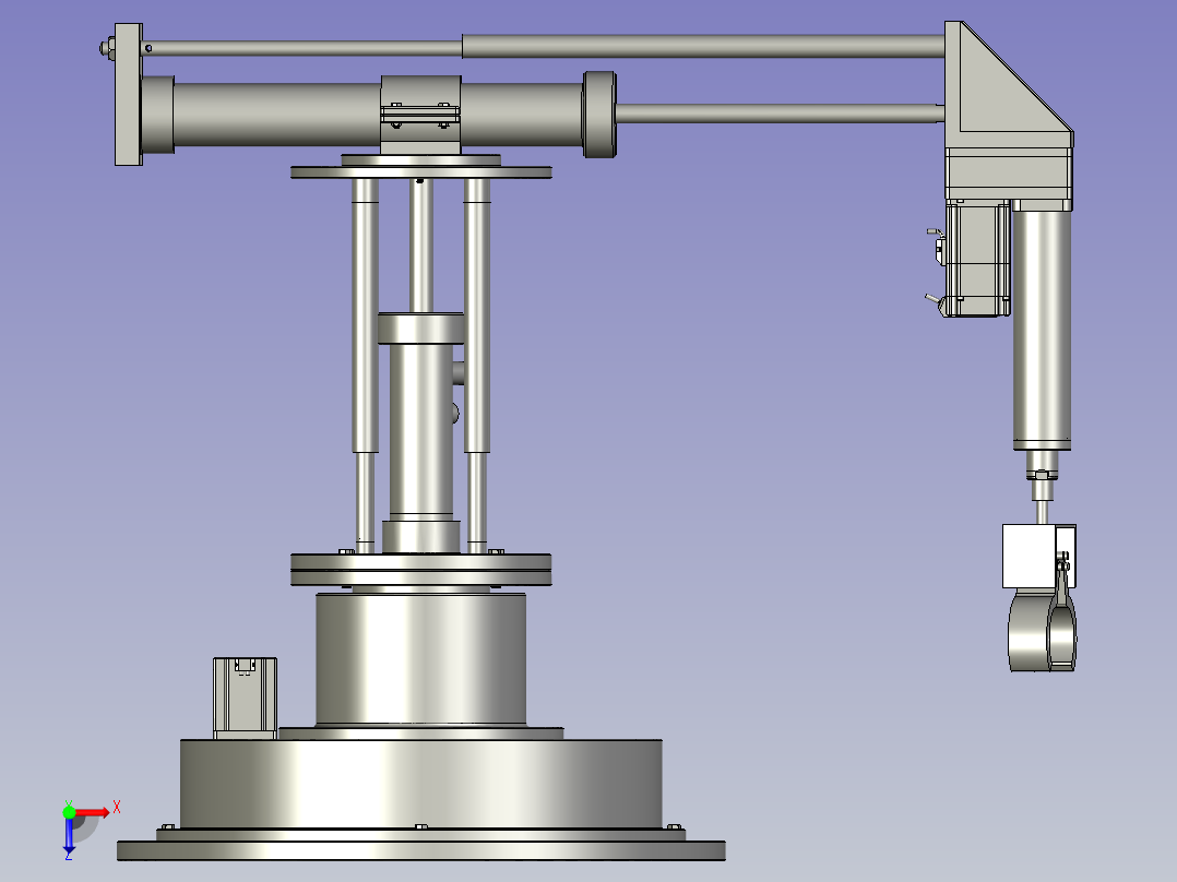 适用于工件搬运的圆柱坐标机械手俯视图