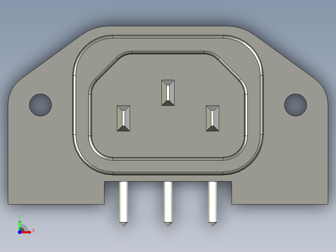 IEC68320 C14 连接器插头用于PCB安装前视图