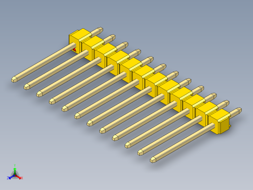 彩色公头100mil（2.54mm）系列-DS1021_yellow_1x12p_100mil_Type5_rev1.0正等轴测缩略图