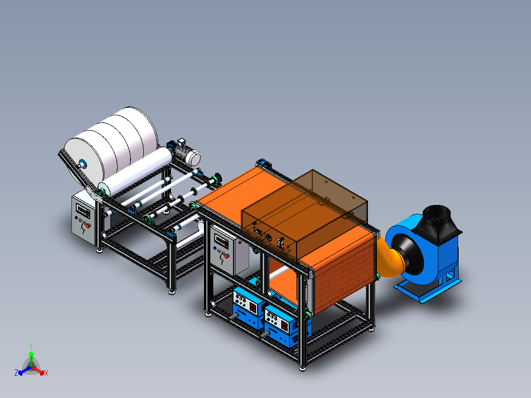 熔喷布驻极流水线sw16可编辑正等轴测图