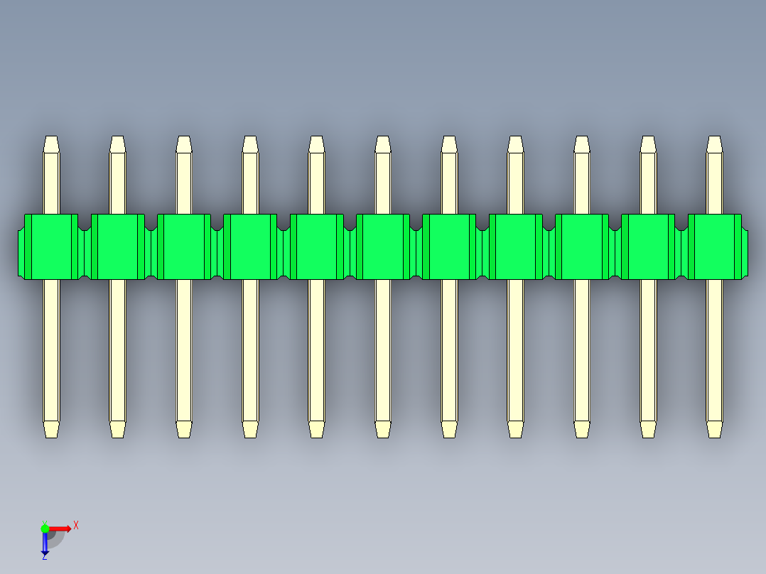 彩色公头100mil（2.54mm）系列-DS1021_green_2x11p_100mil_Type1_rev1.0俯视图