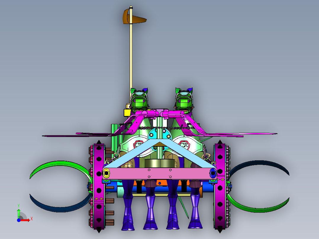 达芬奇经典木艺机械镰刀战车前视图