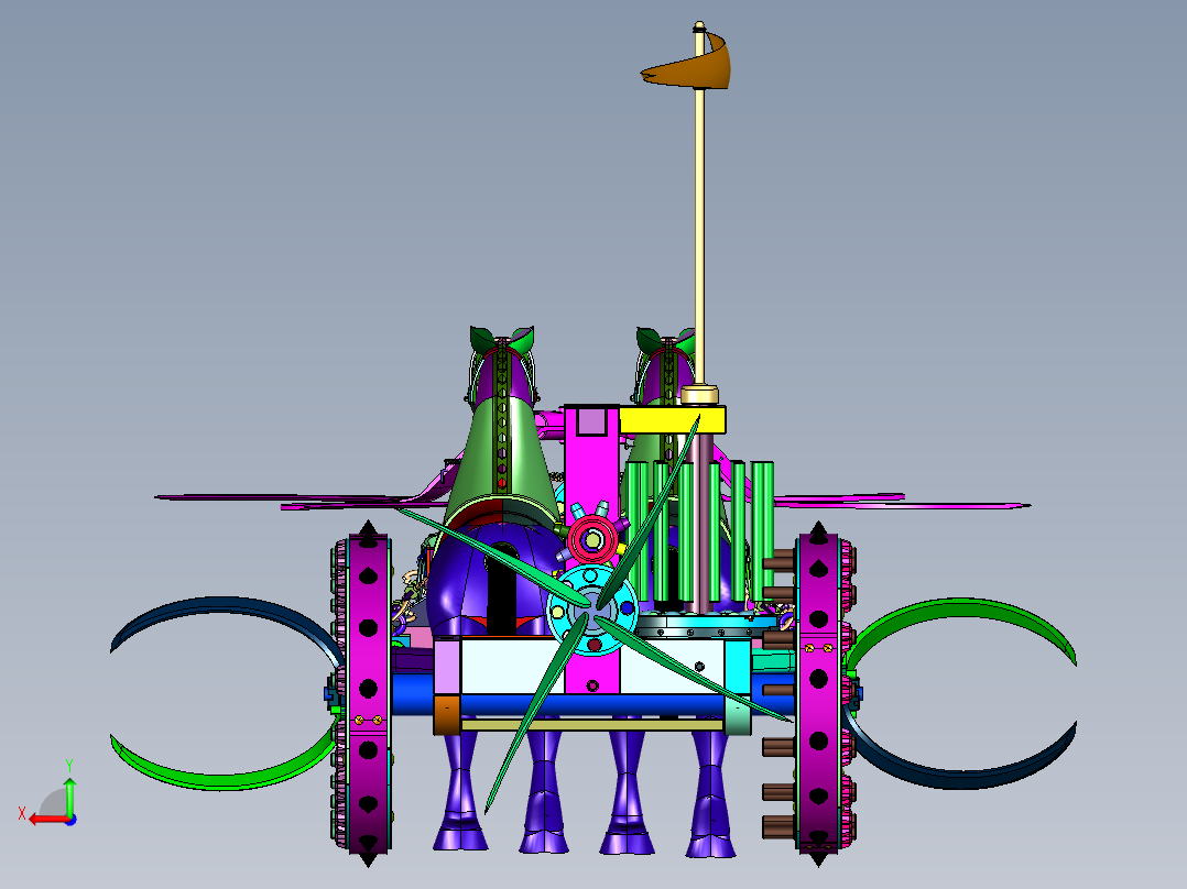 达芬奇经典木艺机械镰刀战车后视图