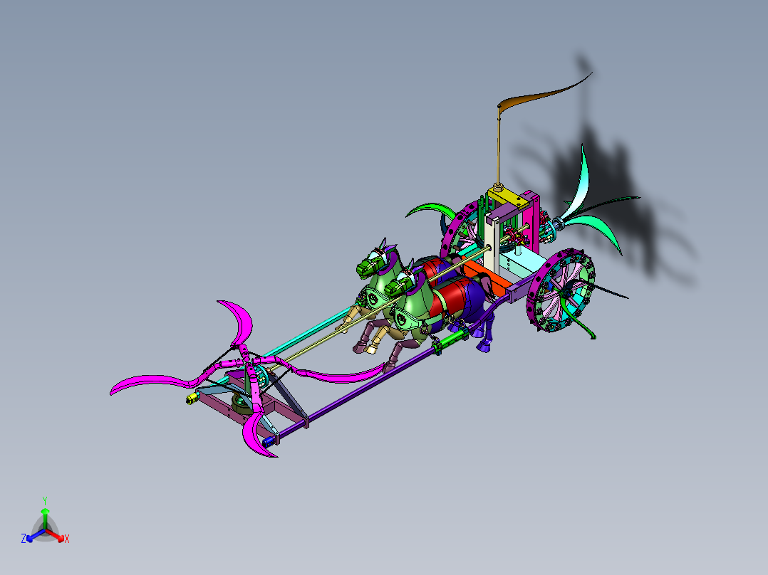 达芬奇经典木艺机械镰刀战车正等轴测图