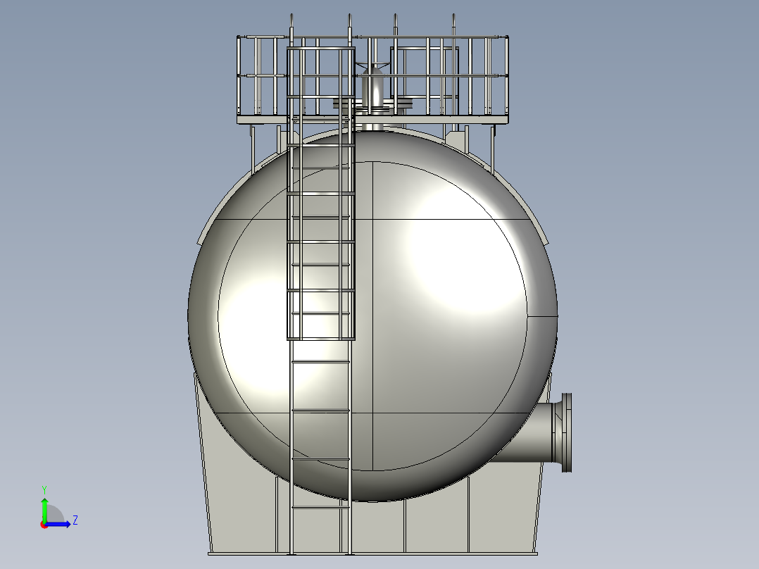 石油和天然气储罐压力容器3D数模图纸 STEP格式左视图