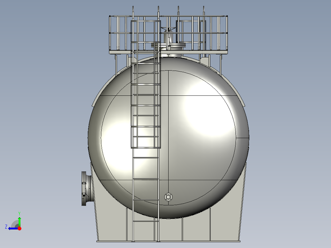 石油和天然气储罐压力容器3D数模图纸 STEP格式右视图