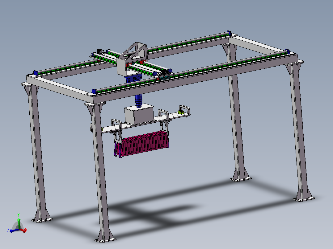 桁架式锂电池吊装搬运机构SW三维模型资料主视图
