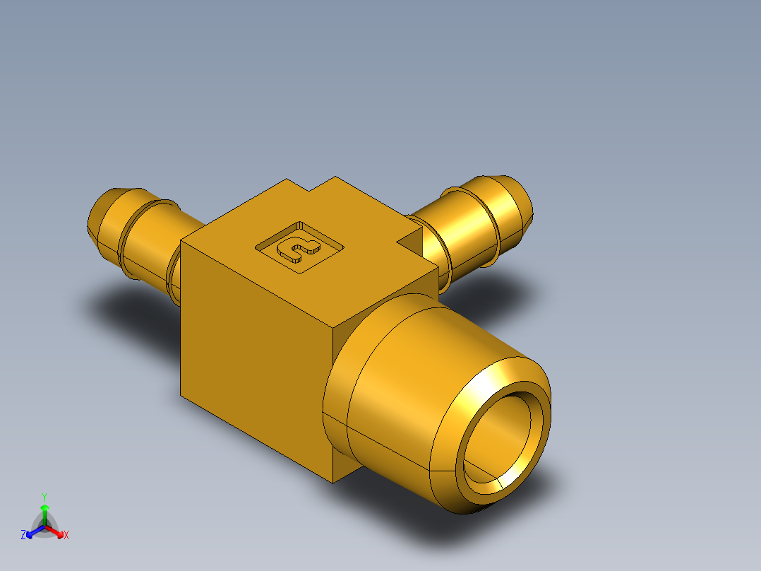 工业通用螺蚊管倒齿式工业硬管接头Male Run Tee 231-4-2正等轴测图