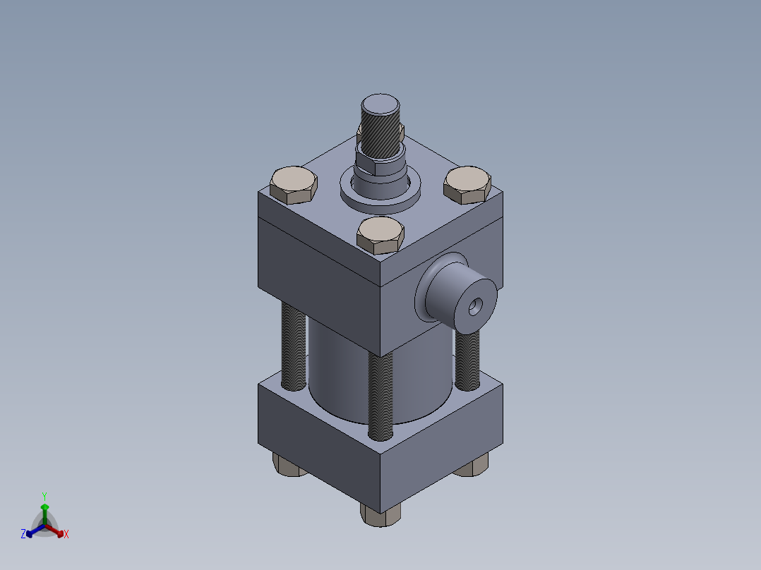 拉杆液压缸 63x28x28 mm正等轴测图