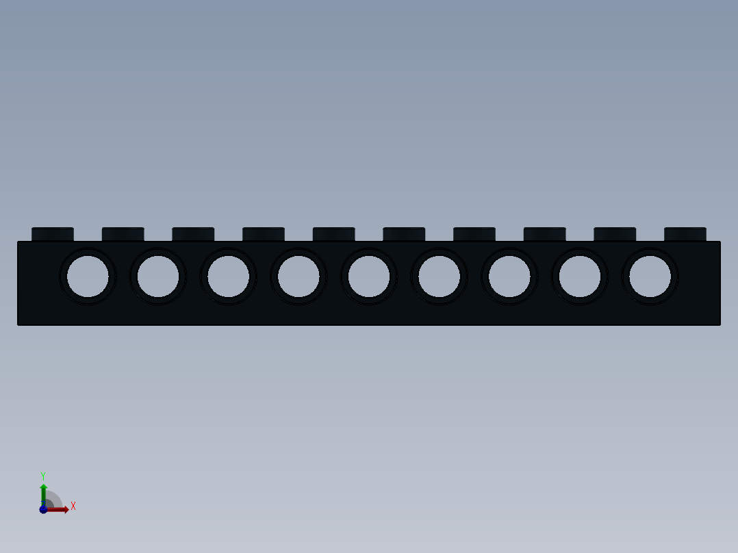 乐高机械组积木（横梁）-273026 Black Technic Brick 1 x 10 with Holes前视图