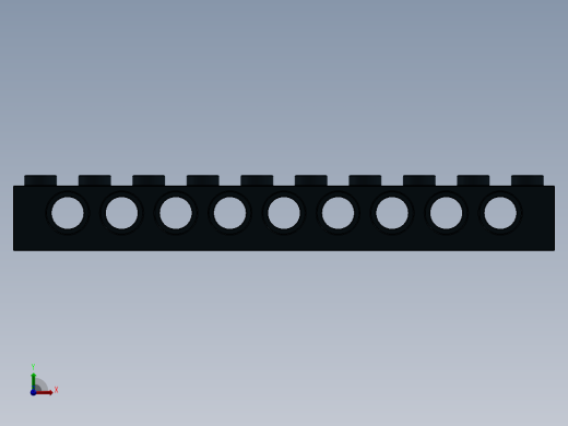 乐高机械组积木（横梁）-273026 Black Technic Brick 1 x 10 with Holes前视缩略图