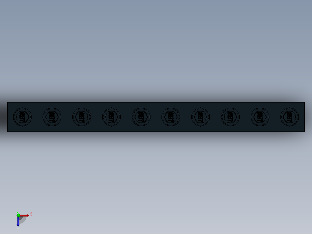 乐高机械组积木（横梁）-273026 Black Technic Brick 1 x 10 with Holes俯视图