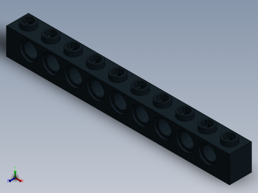 乐高机械组积木（横梁）-273026 Black Technic Brick 1 x 10 with Holes正等轴测缩略图