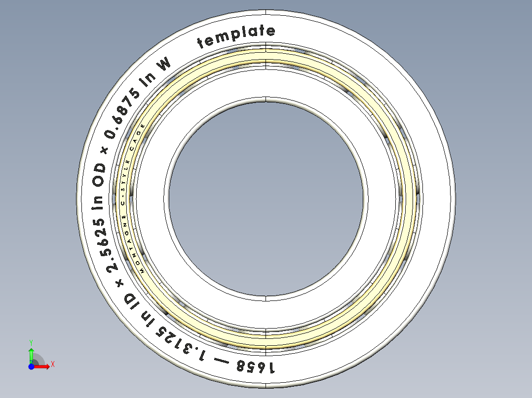 完整的英制1600系列，开放式轴承库SolidWorks和Step模型前视图
