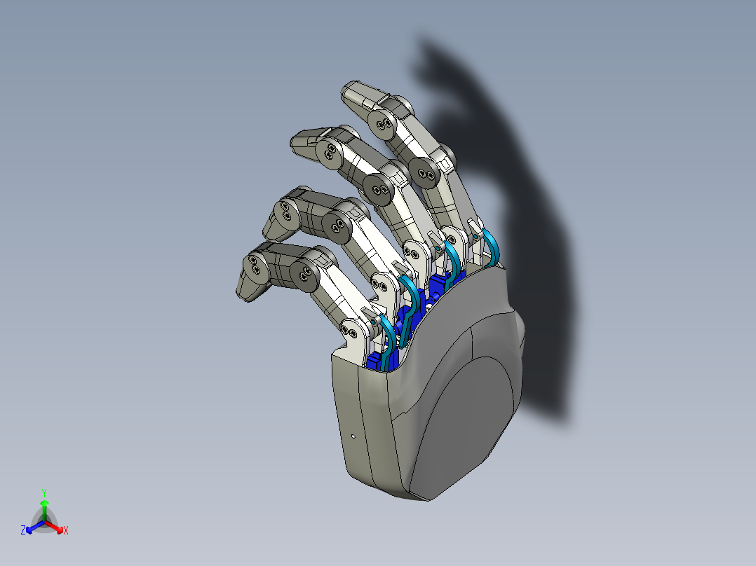 five servos SG90仿生机械手掌正等轴测图
