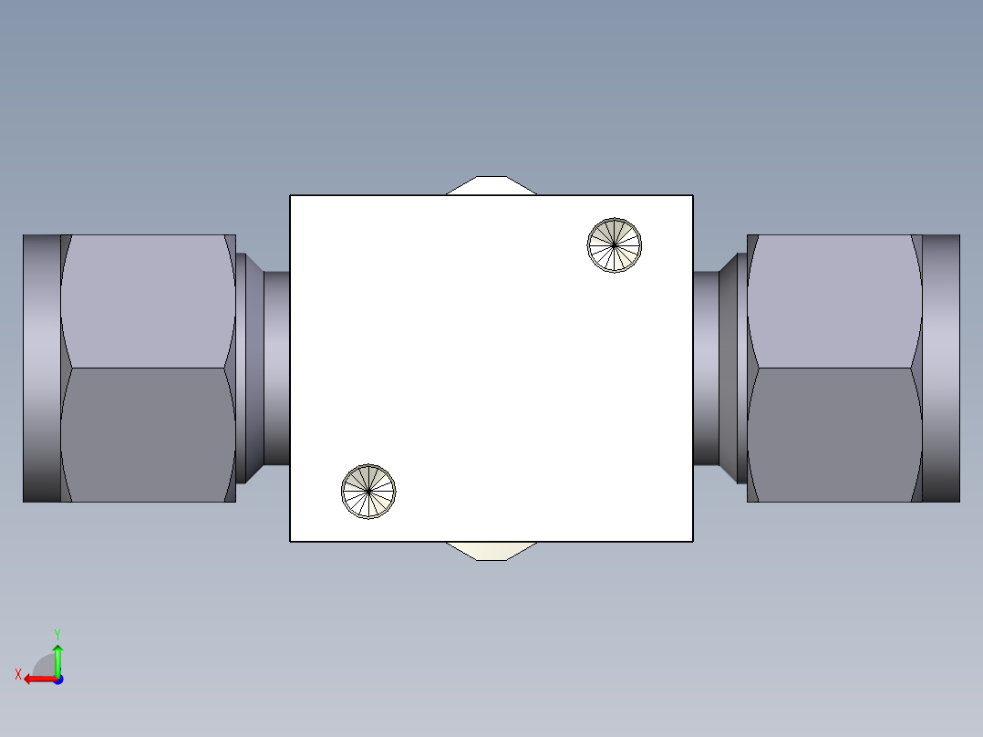 不锈钢三通型颗粒过滤器，12 mm世伟洛克卡套式管接头，无滤芯后视图