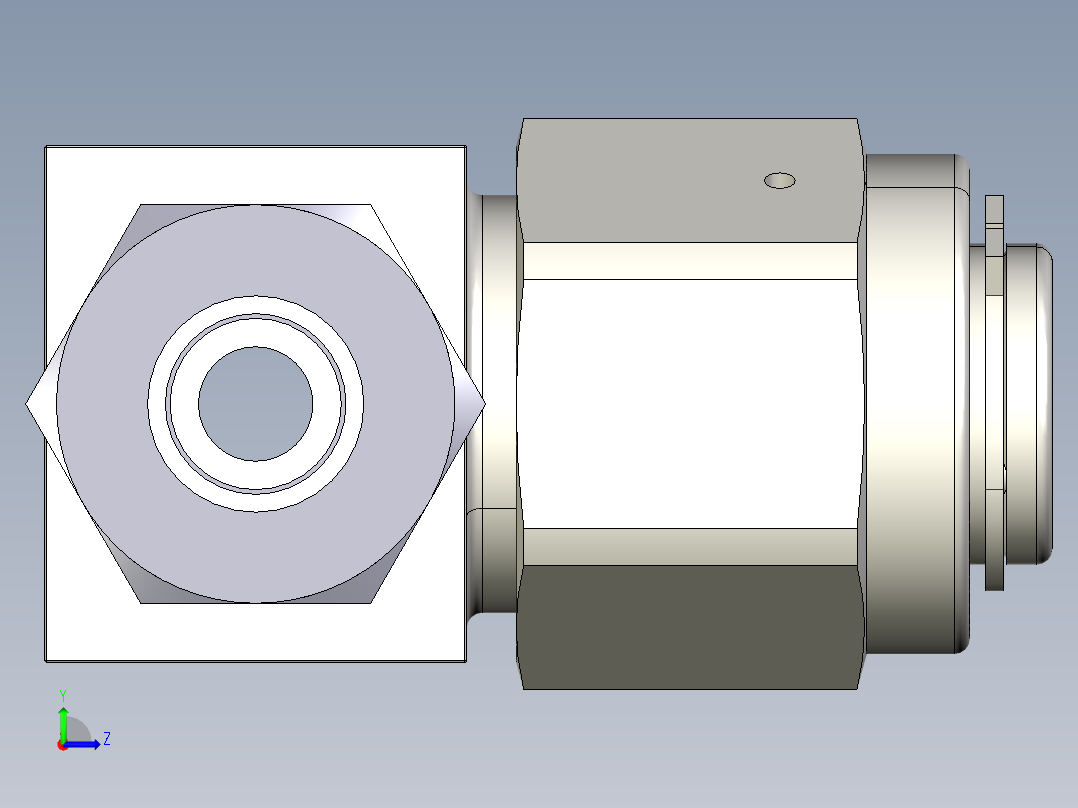 不锈钢三通型颗粒过滤器，12 mm世伟洛克卡套式管接头，无滤芯左视图