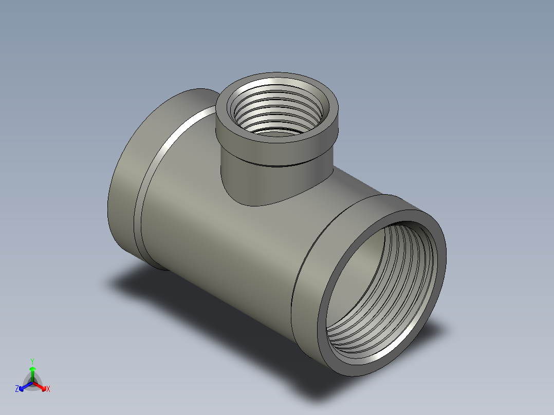 螺纹管三通-异径 DN25-DN15正等轴测图